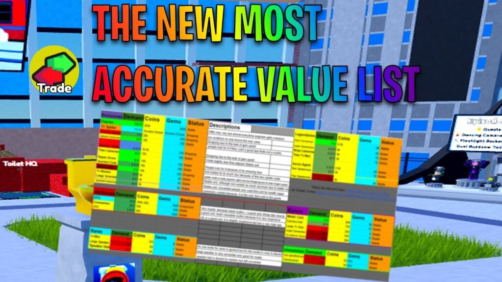 toilet tower defense value list