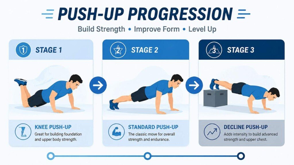 Exercise progression chart for beginner to intermediate bodyweight training
